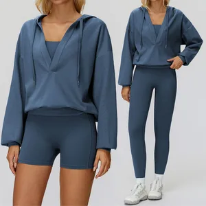 Bnice 9308 Custom Logo  Two Piece Yoga Sets Women Sportswear Fitness Gym Clothes Set Outfit Wear Long Sleeve Top Shirt Hoddies