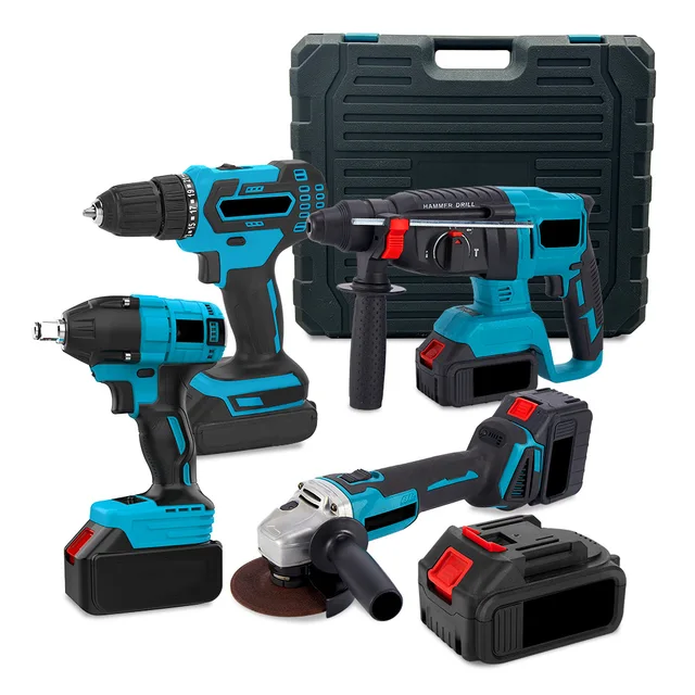 High-Power Four-Piece Electric Tool Set Multi-Function 4-in-1 Lithium Battery Combination