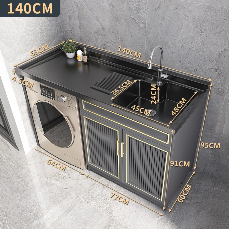 Modern Stainless Steel Design Counter Basin Washboard Space Aluminum Laundry Pool Single Cabinet for Hotel Closet Balcony Wash