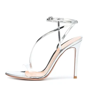 New Design Party Elegant Silver Stiletto High Heels Buckle Strap Clear PVC Strappy Sandals for Women and Girls