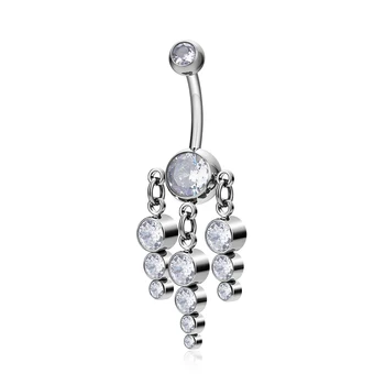G23 Titanium 14G Belly Button Ring With Dangle Crystal Pendants Polished Internal Thread Women Navel Piercing Rings Jewelry