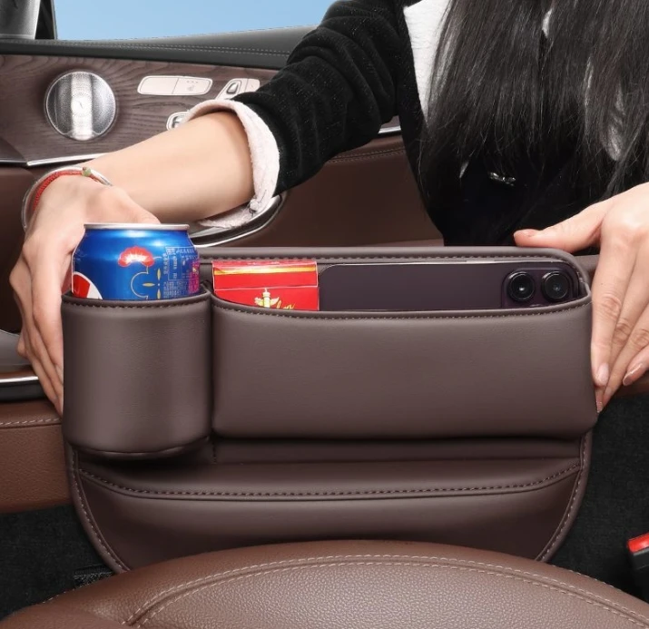 Multi-Function Leather Storage Bag Car Seat Interior Accessories with Stitched Leather for Organization