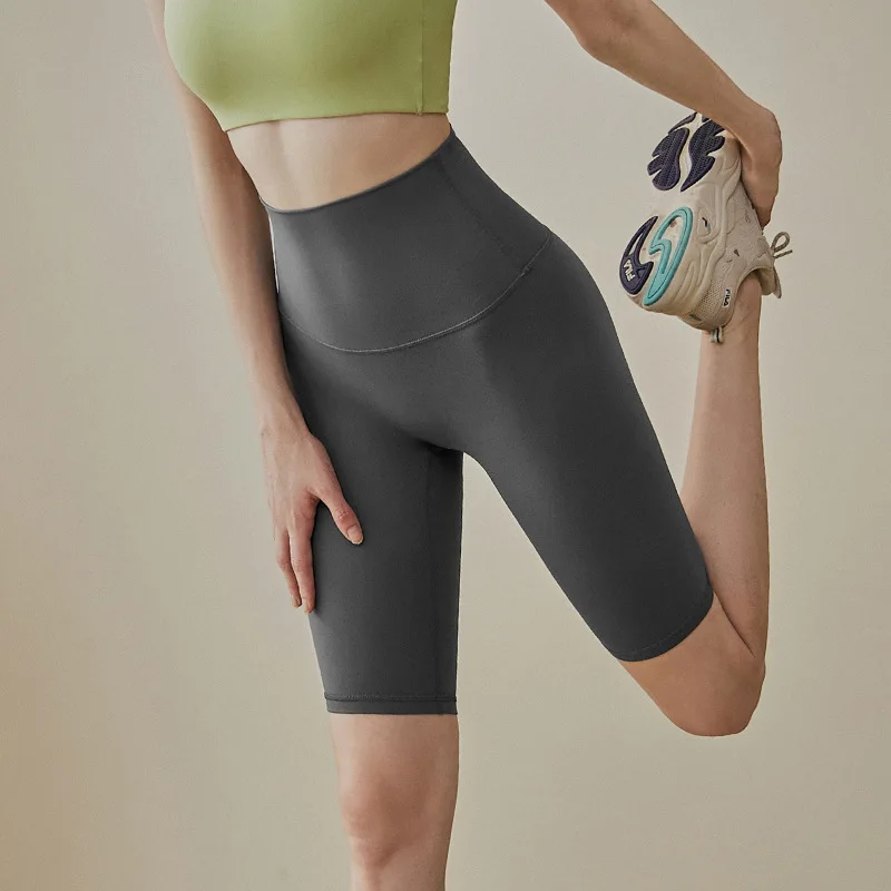 Leggings de yoga à cinq points, pantalon d'été élastique, taille haute, pour femmes, sensation nue, respirant, pantalon de sport, de course