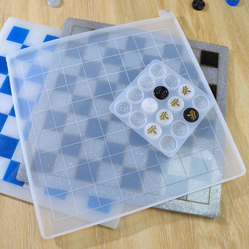 DIY Crystal Epoxy Crown Chess Pieces Mirror Silicone Mold Resin Art Molde Resina Epoxi Game Checkers Board-for Cake Tools