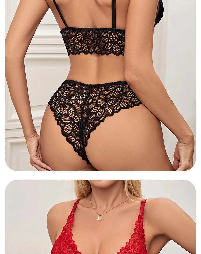 Qinelle Lace Bralette and Brief Lingerie Set in Pink
