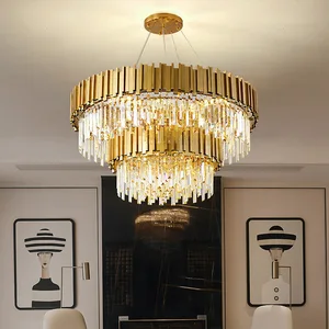 Modern Luxury Villa Hotel Lobby Modern Luxury Led Round Gold Luxury K9 Crystal Chandeliers Lighting