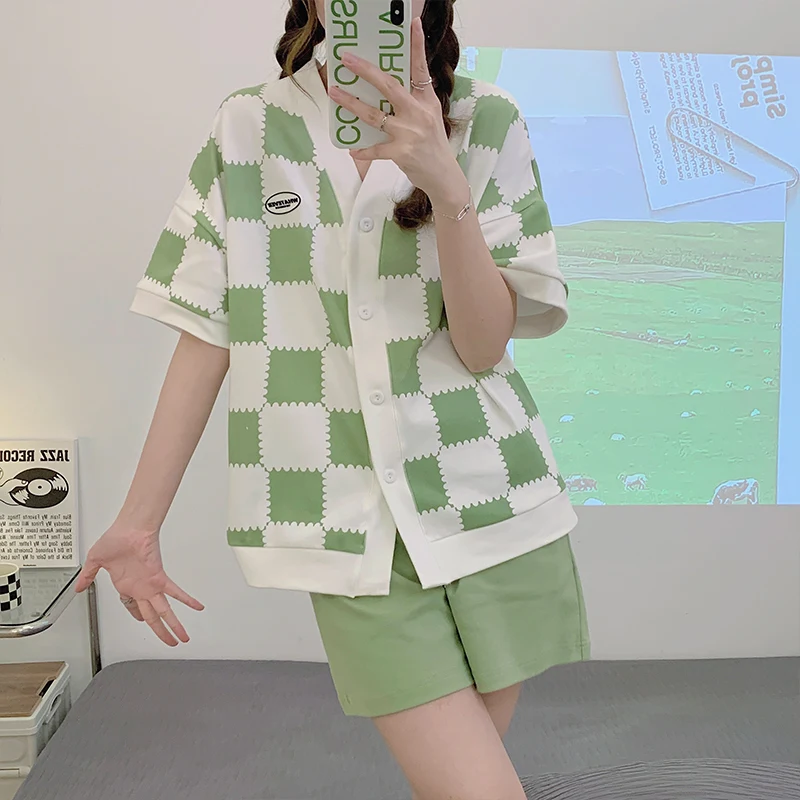 Spring and Summer Short-Sleeved Trousers 2Pcs Set Homewear Cartoon Casual Korean Pajamas Suit Cool Soft Milk Silk Sleepwear