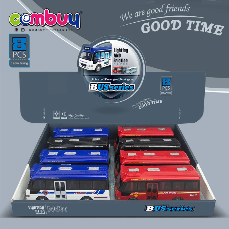 Flash Light Friction Power Inertia Car City Music Bus With 8pcs