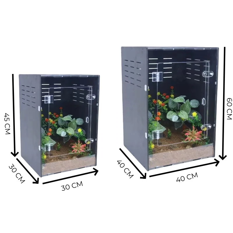 16x16x24 Inch PVC Black Tall Crested Gecko Display Cage Tank Stackable Bioactive Terrarium for Arboreal Reptiles Enclosure Box