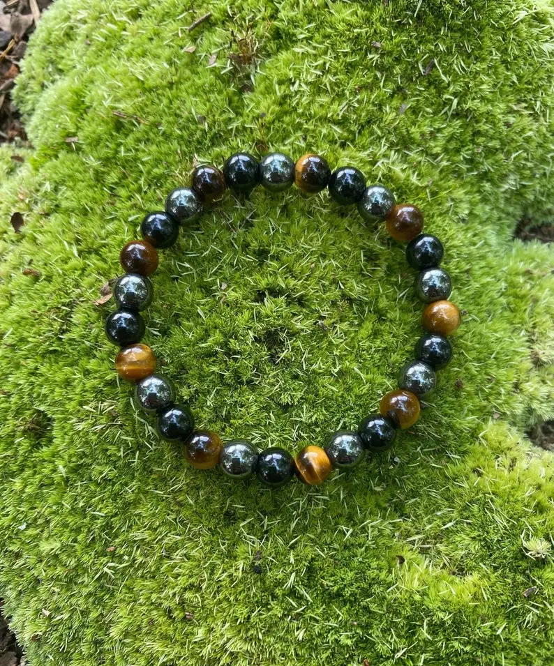 Obsidian & Tiger's Eye Beaded Leather Bracelet – Men's Healing Protection Wrap (Magnetic, Handmade)