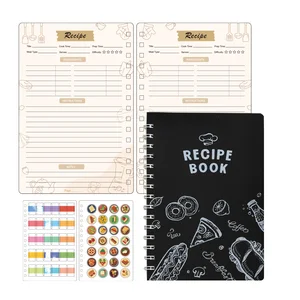 Custom Recipe Book Hardcover 48 Page Spiral Bound with Food Stickers Personal Cookbook for Home Kitchen Use