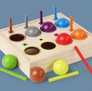 New Wooden Rainbow Balls Sticks Pairing Toy Color Classification Hand Eye Coordination Training Kids Educational Wooden Toy