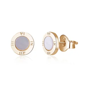 925 Sterling Silver Mother Pearl Stud Earring Natural Shell Accent Rhodium 18K Gold/Rose Gold Plating Timeless Round Ear Jewelry