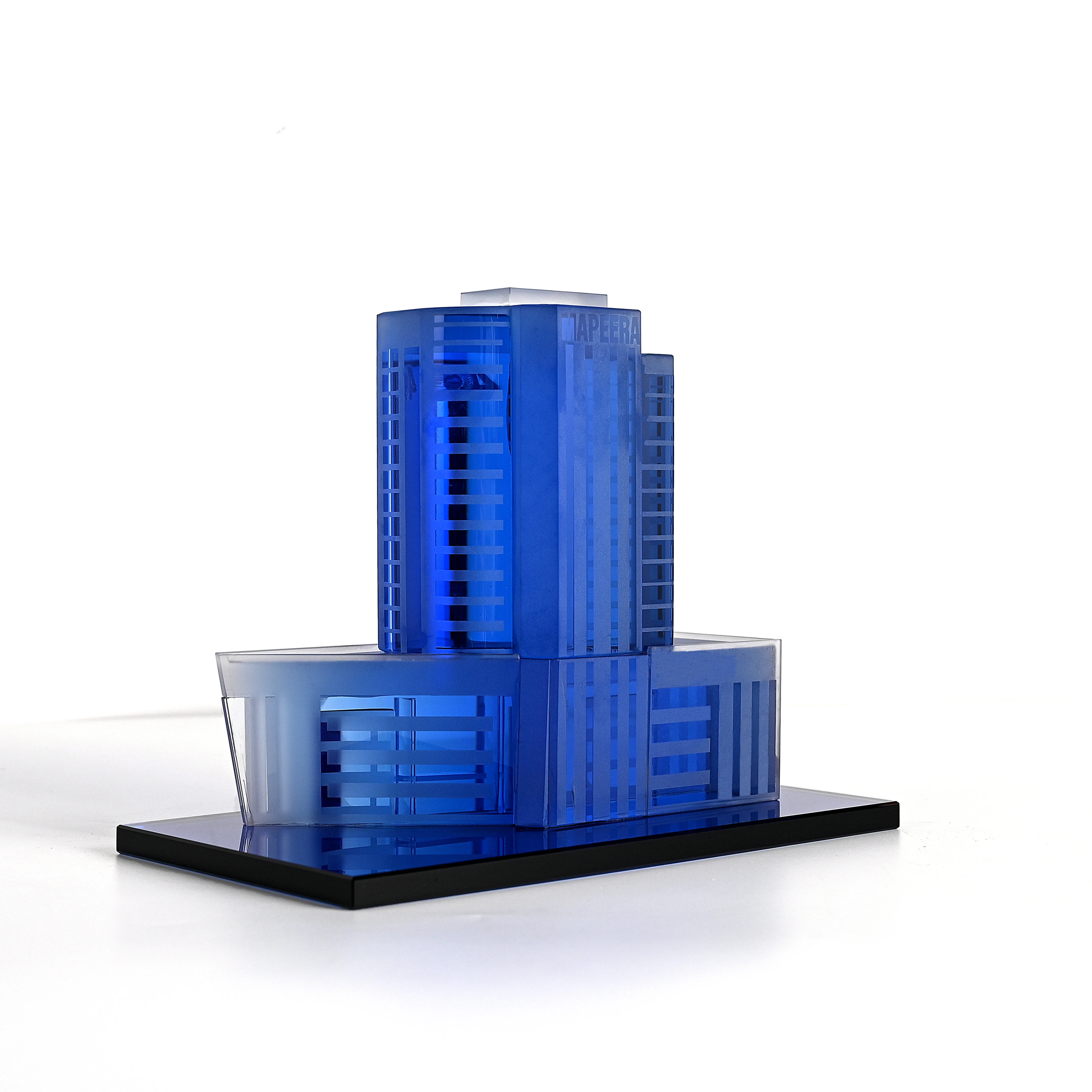 Customizable Blue Crystal Building Model for International Commemorative Gift