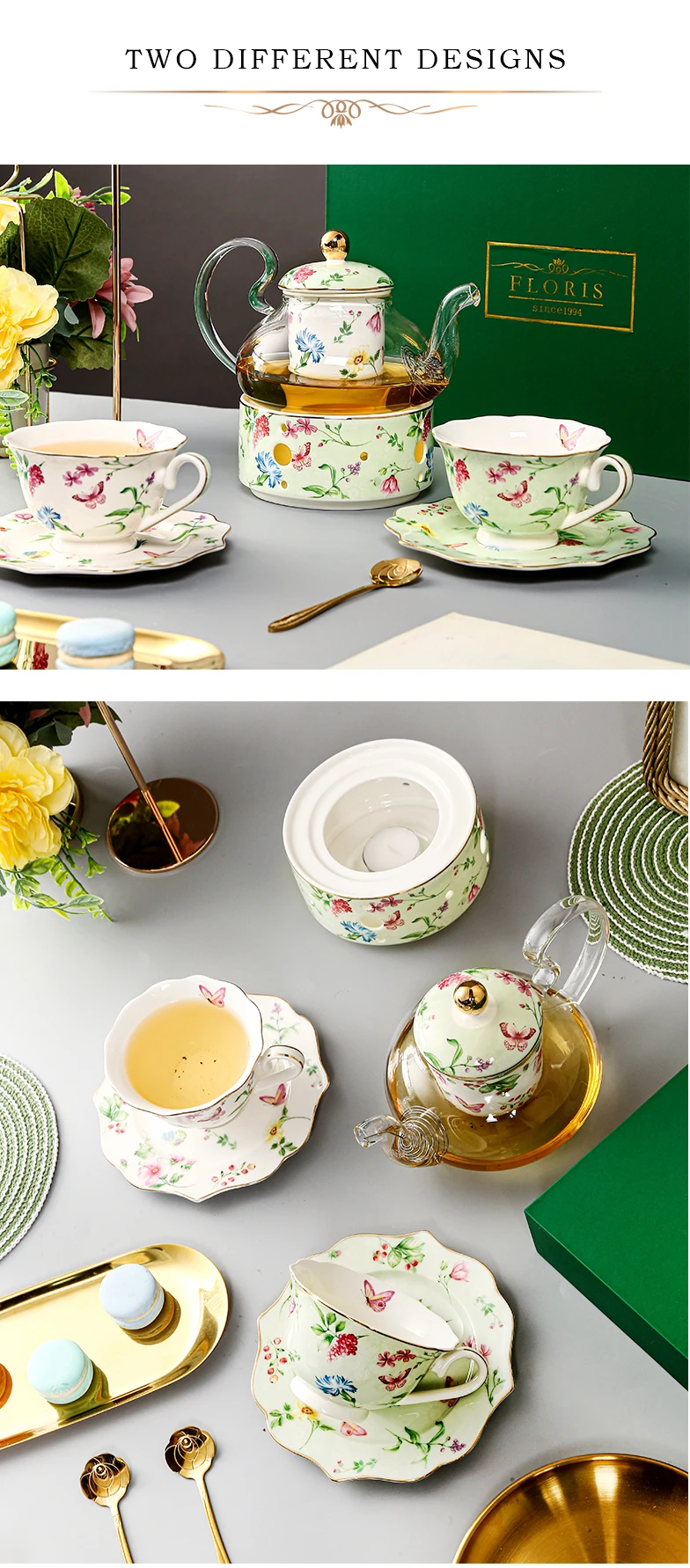 7 Piece European Ceramic Bone china Tea Sets China Coffee Set with Butterfly and Flower Painting for Double supplier