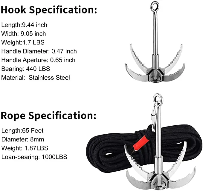 Folding Boats Anchor Grappling Hook Survival Tool with Rope