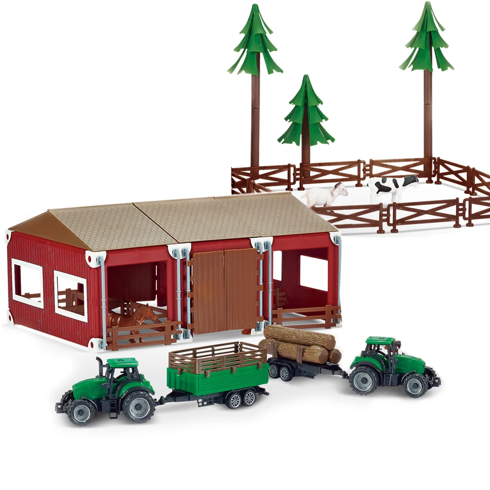 Оптовая продажа, Diy фермерский игровой набор, пластиковый трактор, игрушка с овечьей коровой, модель животного и дерево забора