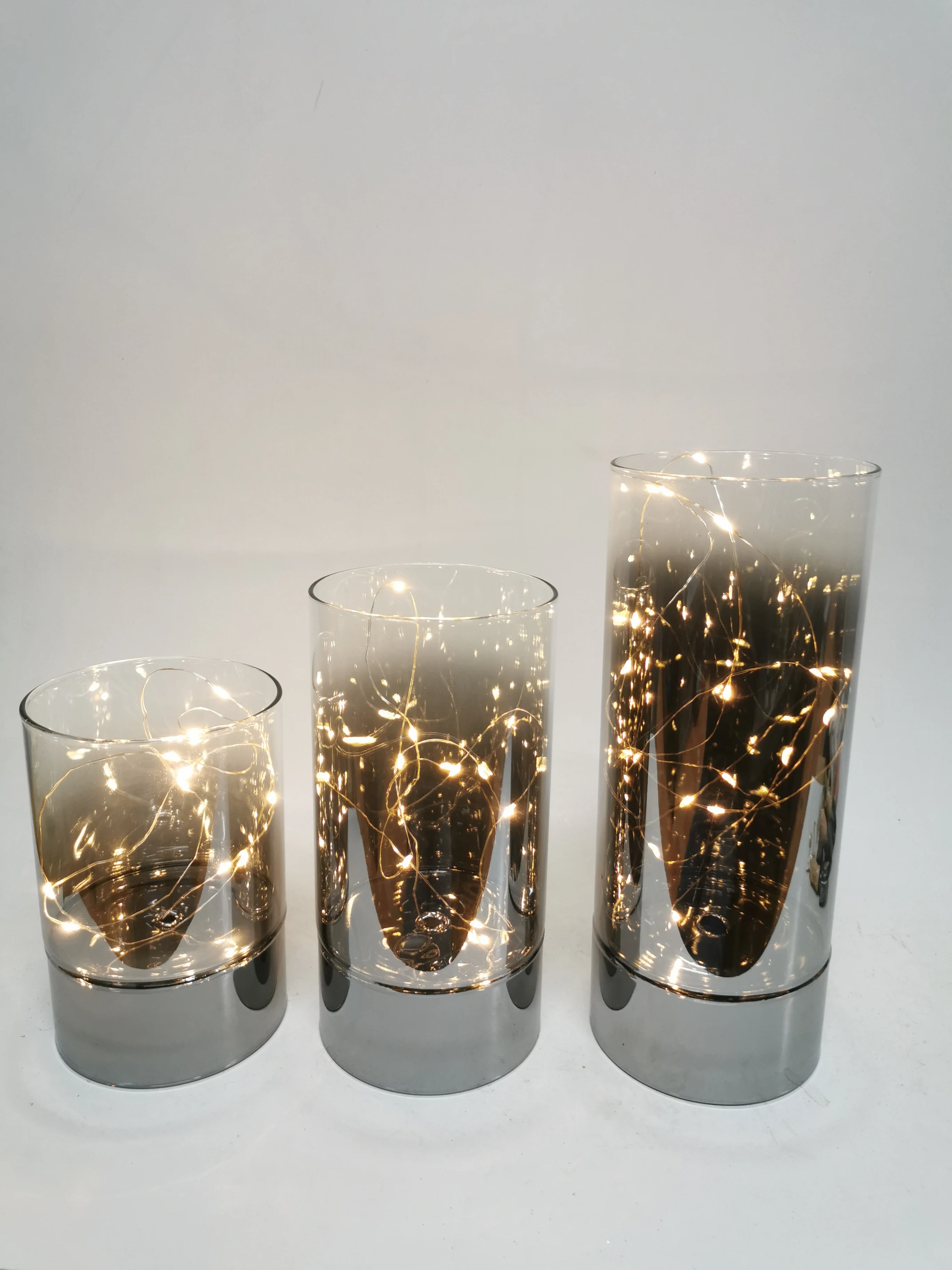 factory wholesale set of 3 battery powered Christmas glass cylinder vase decoration supplier