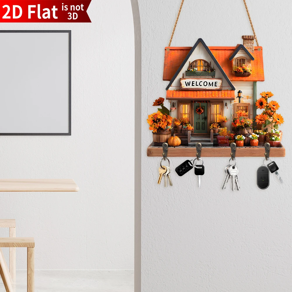 Decorative Floral Wooden Key Rack Wall Mounted Entryway Organizer_voghion.com