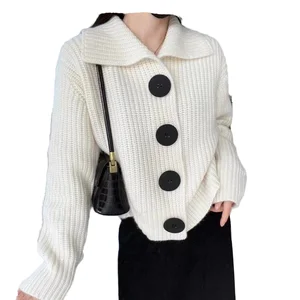 2024 Spring New Sweater Tops Loose Korean Fashion Large Button Lapel Knitted Sweater Cardigan Women
