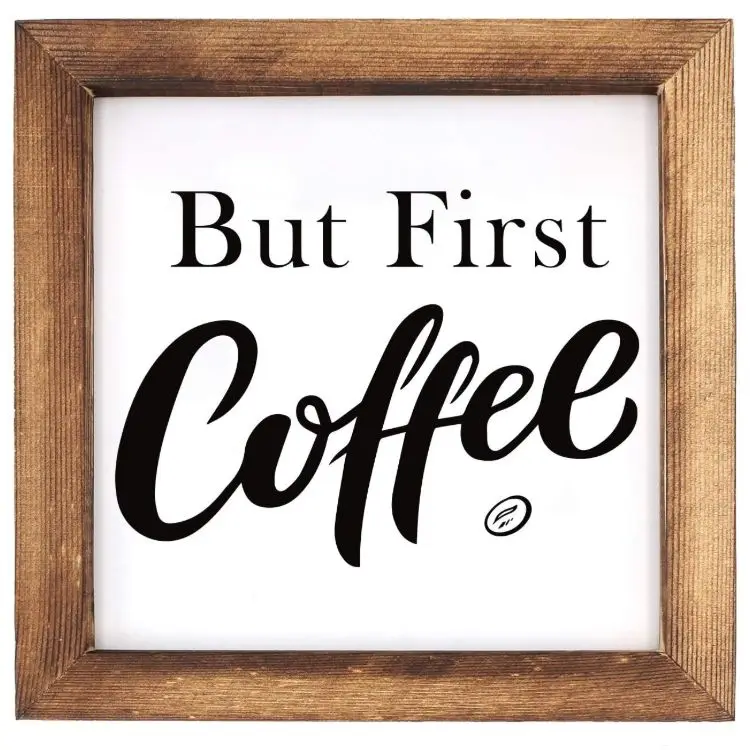 Wooden But First Coffee Framed Block Sign