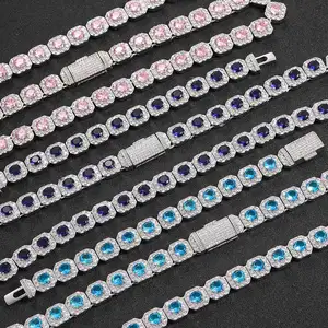 High Quality Flip Buckle 12mm Colorful Zircon Bling Full Diamond Necklace Jewelry Tennis Chain