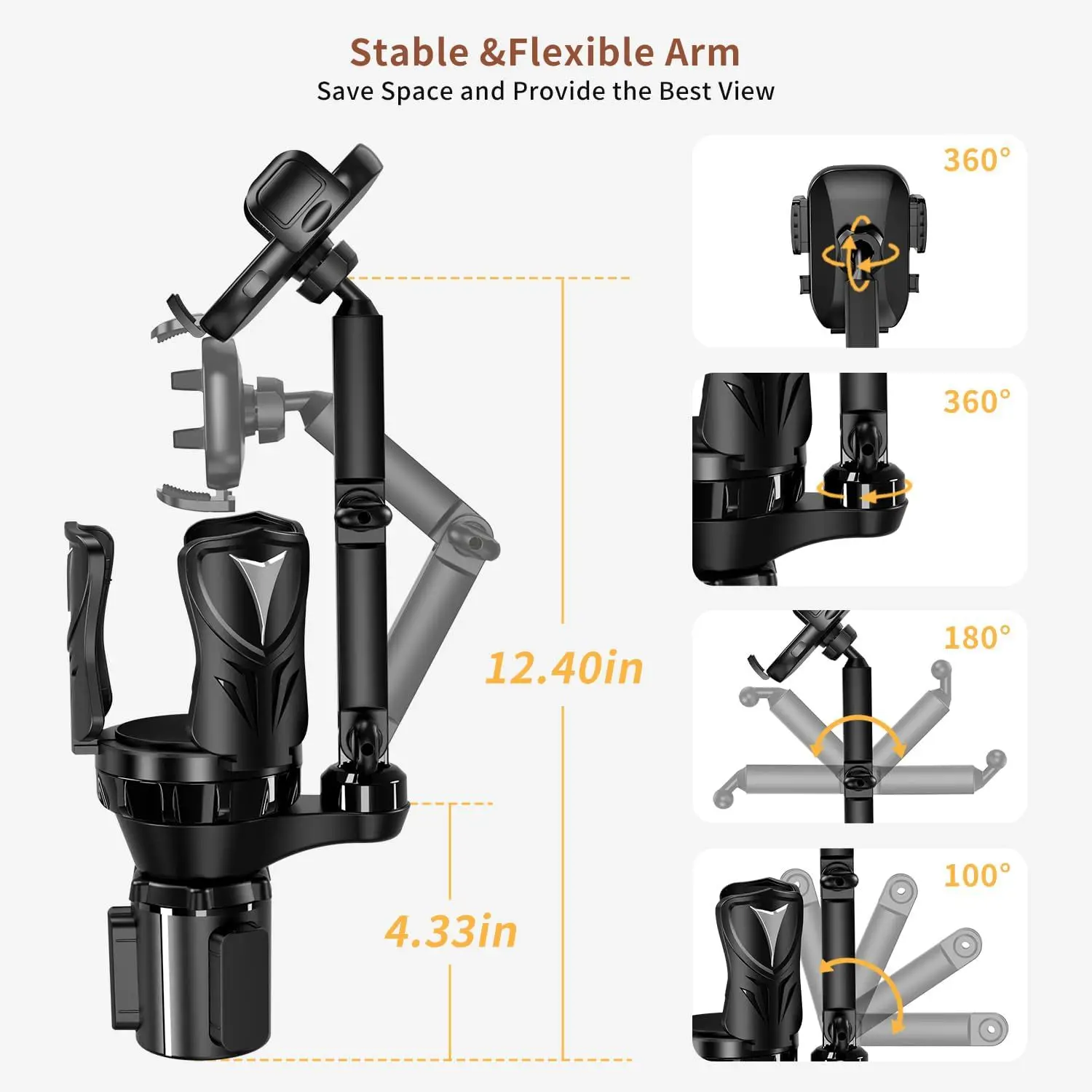 Car Cup Holder Phone Mount Extender - 2-in-1 Universal Phone Holder for Car Navigation