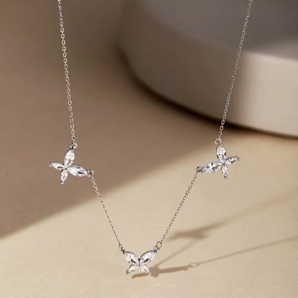 Wholesale Women Cz Cubic Zirconia 925 Silver Necklace 18K Gold Plated Ladies Jewelry Butterfly Pendant Necklaces for Girl Femme