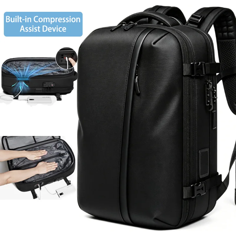 Vacuum Backpack Vacuum Compression Backpack Laptop Backpack USB Charging Travel Business Backpack with Air Pump for Man Woman