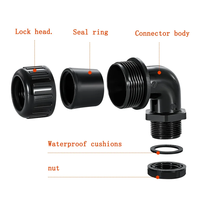 Electrical Cable  IP68 Waterproof Right Angle Elbow Shape Waterproof Nylon Plastic Cable Glands
