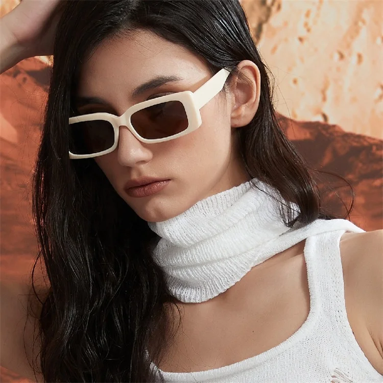 White Classics Rectangle Sunglasses Womens Mens Retro Vintage Narrow Frame Accessories | Green Classics Rectangle Sunglasses Womens  main image 3