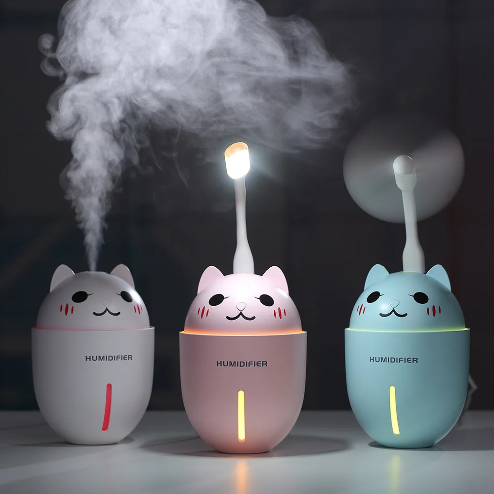 usb 加湿器 led 夜灯喷雾风扇 3 合 1 多功能便携式创意可爱猫设计