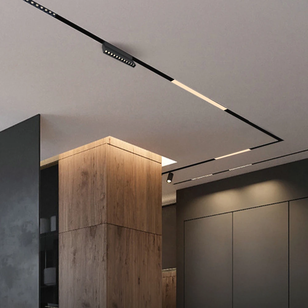 Aisilan Wifi APP Control Smart Rail Lighting System Dimmable Recess Flat 48v ultra Thin Magnetic Magnet Track Led Light