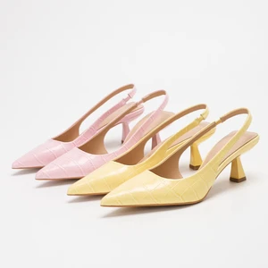 Summer Fashion Women's High Heeled Shoes Slip-On Kitten Heel Pointed Toe Solid Height Increasing High Heel Slingback Lady