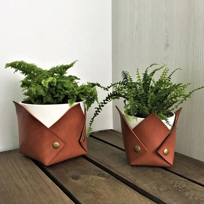 Faux Leather Plant Pot Holder for Home & Garden  Stylish Flower Pot Covers,  Ideal Planter Gifts & Decor Accessories