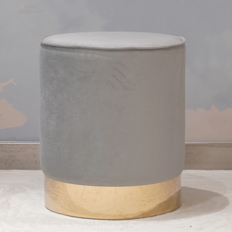 Modern Home Furniture Chair Stool Round Ottoman Pouf with Gold Metal Stainless Steel Base