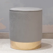 Modern Home Furniture Chair Stool Round Ottoman Pouf with Gold Metal Stainless Steel Base