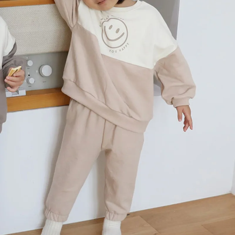 Color Block Autumn Sweatsuits Neutral Baby Toddler Children Oversized Sweatshirts Tracksuits Set