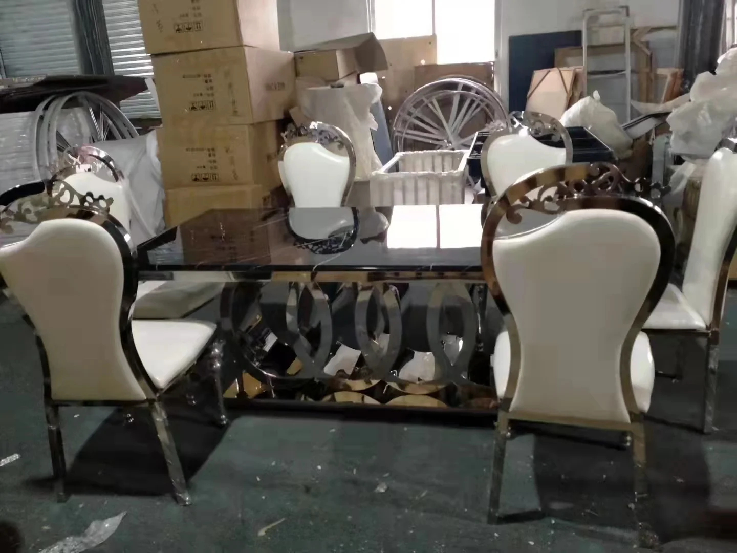 Light Luxury Rectangular Dining Table Scandinavian Marble Dining Table and Chair