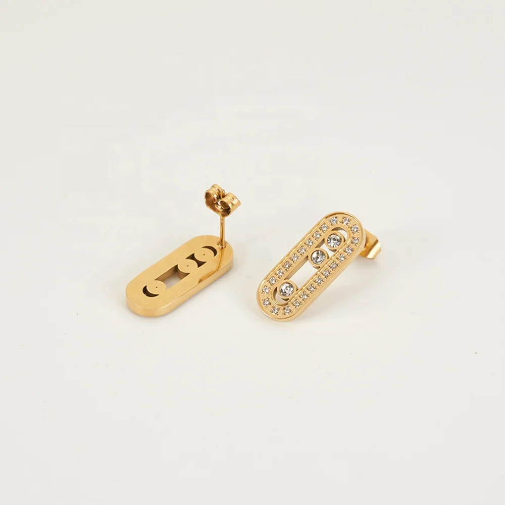 Latest 18K Gold Plated Stainless Steel Jewelry Hollow Oval Zircon Ear Stud Trendy For Women Accessories Earrings E231489