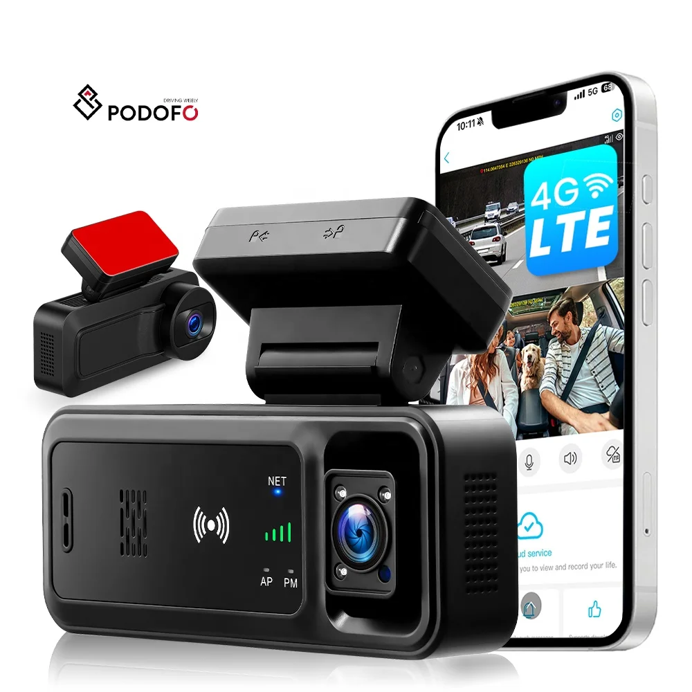 Podofo Dash Cam 4G LTE Dual Channel Dashcam Two-Way Talk DVR With GPS Remote Live View Night Vision Car Video Recorder OEM & ODM L5980EU/L5980US 