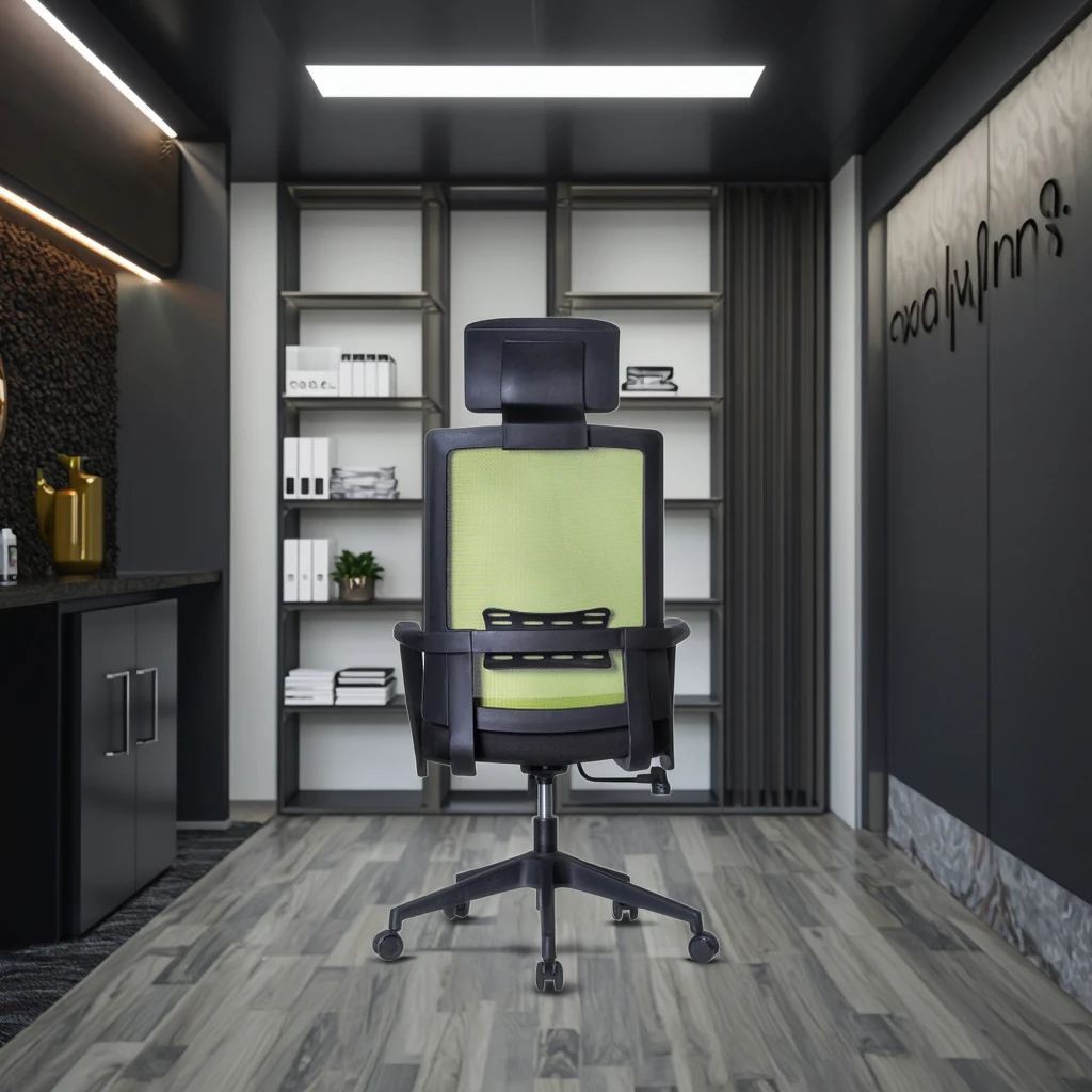 Ergonomic Modern Executive Office Chair with Adjustable Lumbar Support Mesh Back Breathable Material Fixed Arms Steel Base 6
