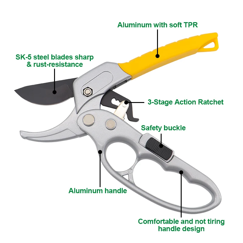 Professional Ratchet Pruning Shears With 3stage Ratcheting System