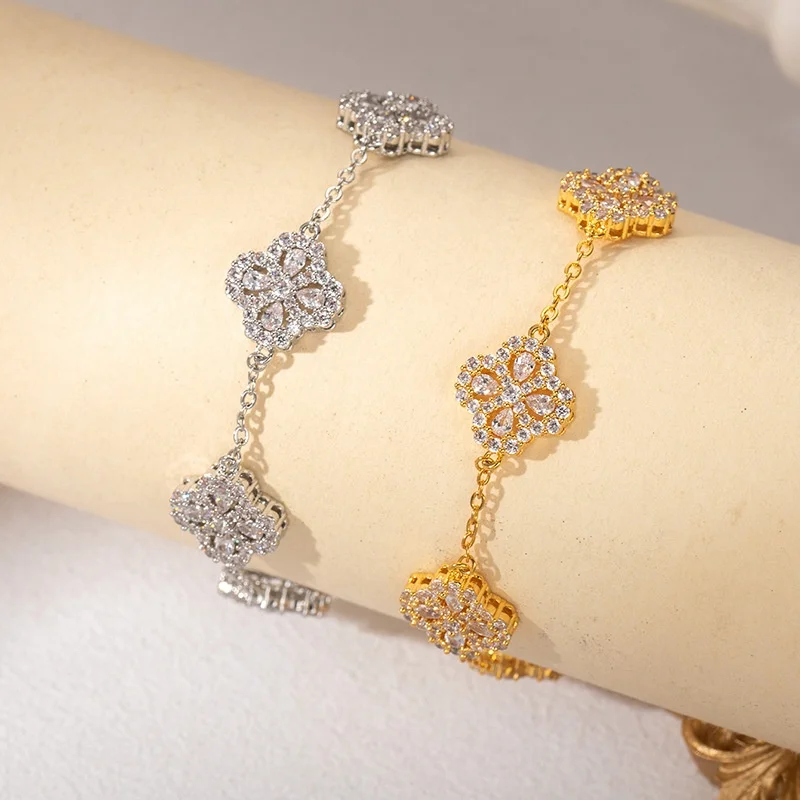 Elegant Copper Zircon Flower Bracelets