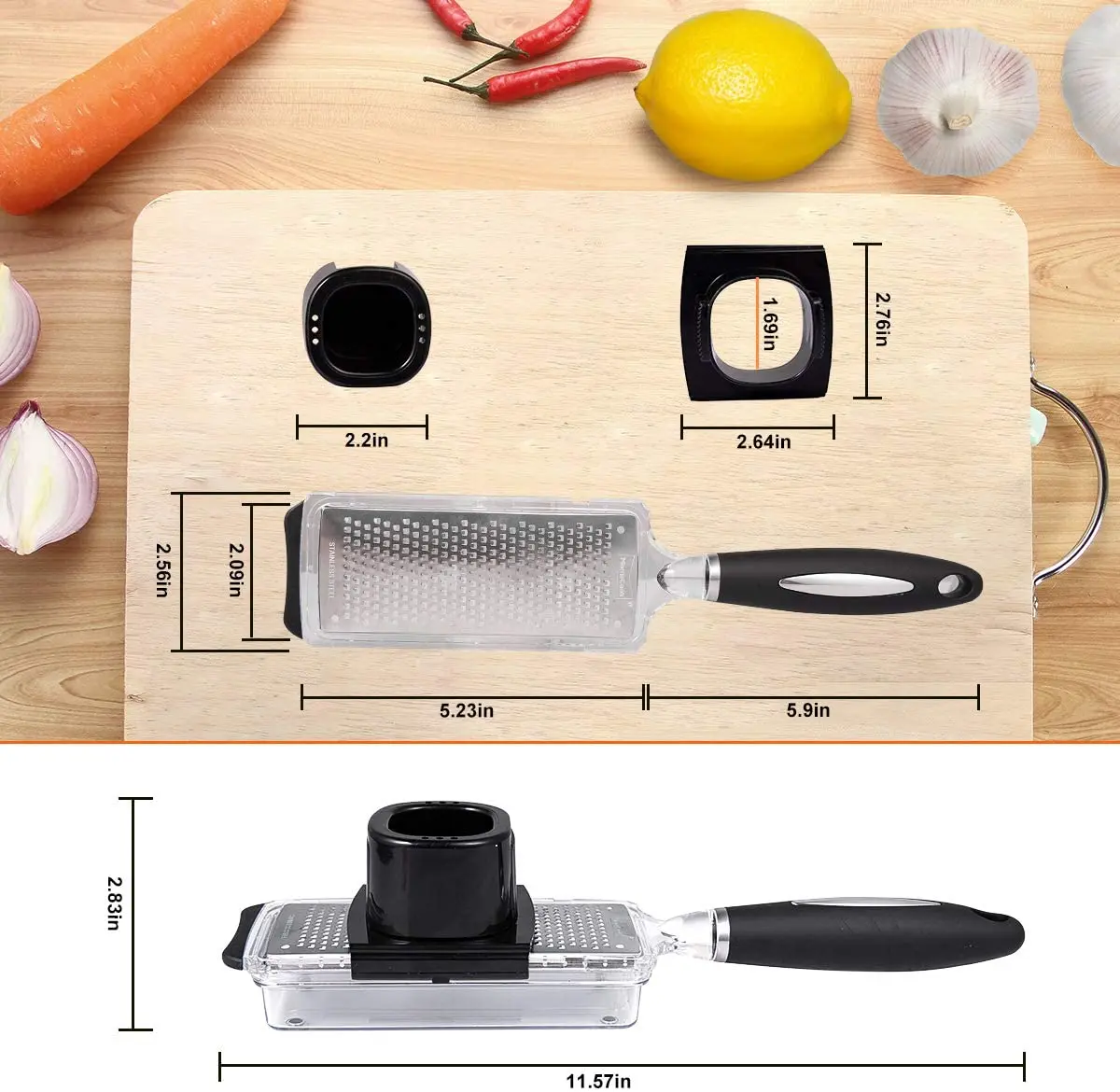 Ginger Grater Tool Cheese Grater with Handle Lemon Zester with Catcher  Mini Grater with Container Nutmeg Grinder Kitchen Tools