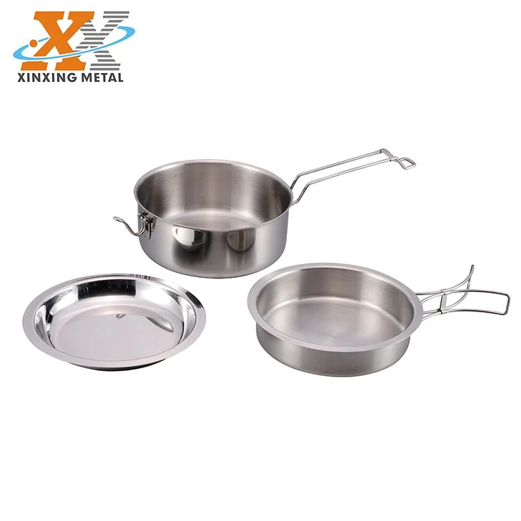 2021 3Pcs Stainless Steel Camping Kitchen Cookware Outdoor Cook Set