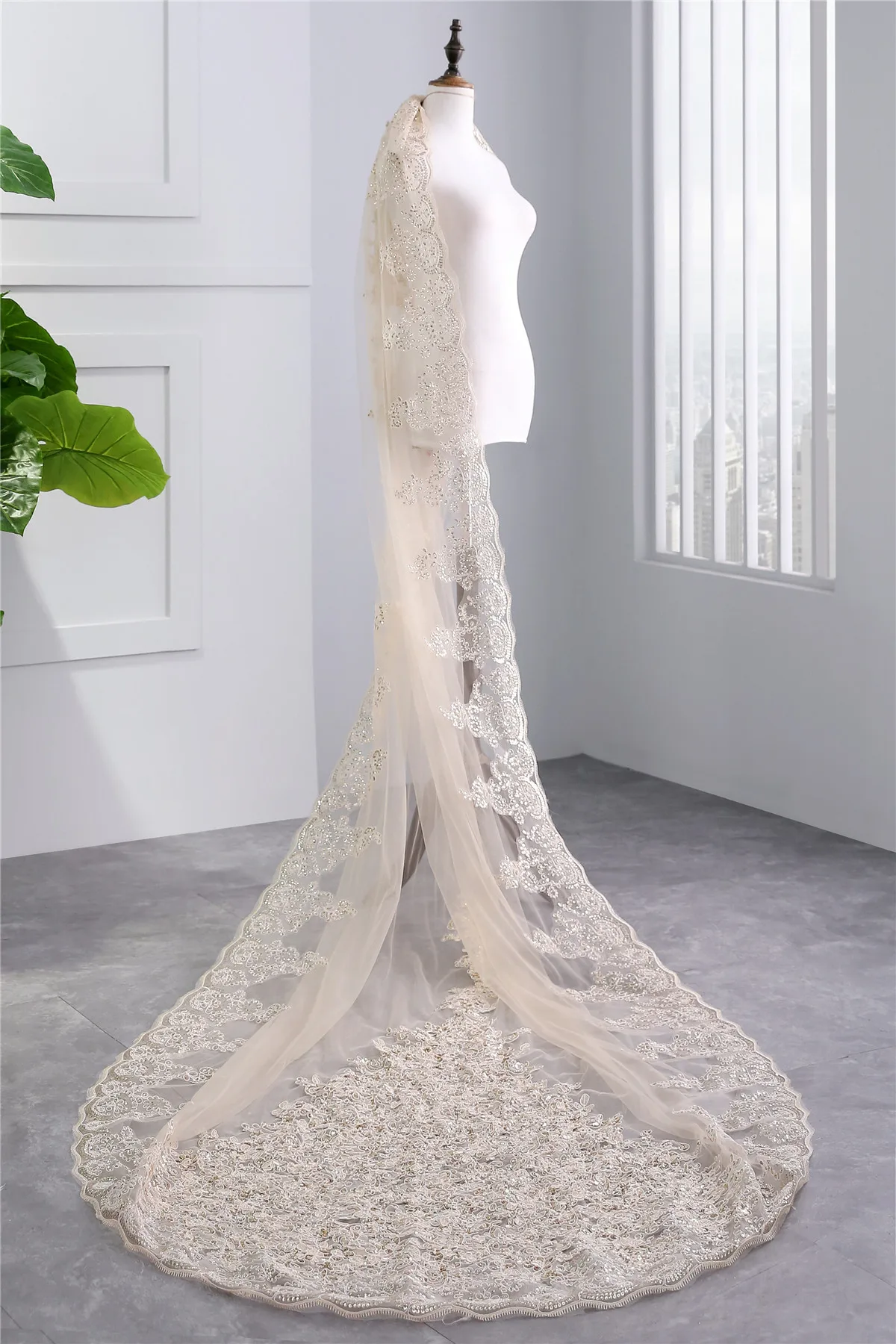 veil for champagne wedding dress Champagne and Gold Bridal Veil | Floral Crown Veil | Gold Halo Wedding Veil
