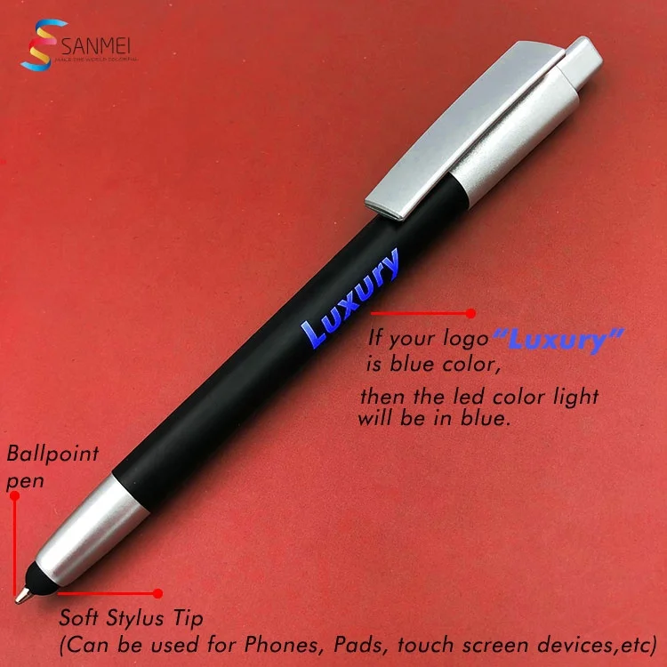 Advertising 3 in 1 Smart Stylus Promotional Light up Led Custom Ball Ballpoint Pen with Logo