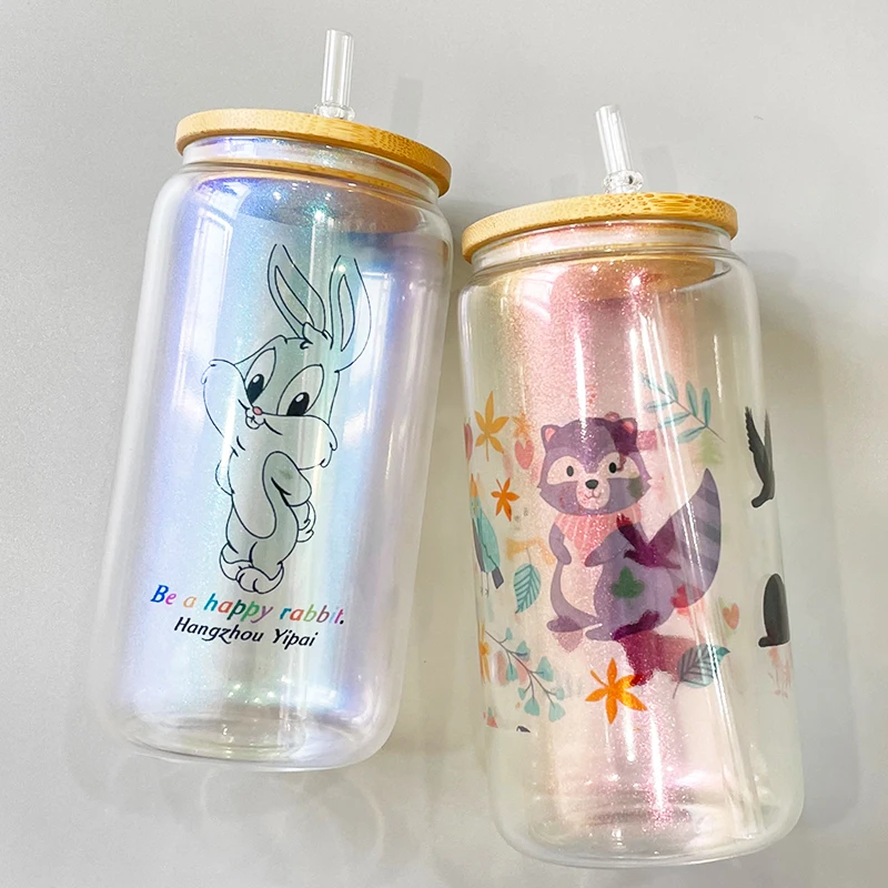 20oz Sublimation Iridescent Glass Beer Can Transparent Fruit Juice Beer Glasses Cups for DIY Printing rainbow Beer Glasses