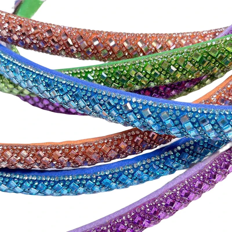 Hot-Fix Eco-Friendly Glass Rhinestone 12 Facets Cord Crystal Trimming Rope for Shoes Bags Nails Sandals Encasing